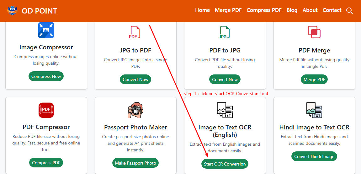 image to text ocr tool open karne ka step homepage se
