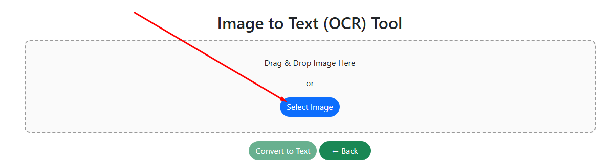 ocr tool mein image upload karne ke liye select image button par click kare