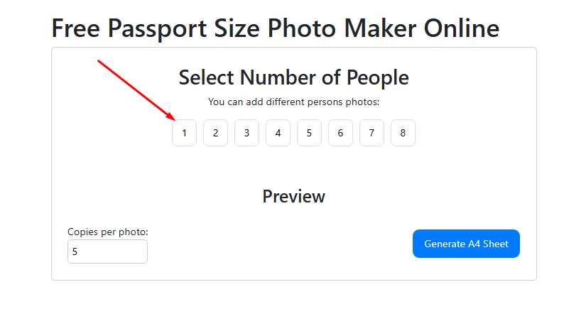 passport photo banane ke liye number of people select karna