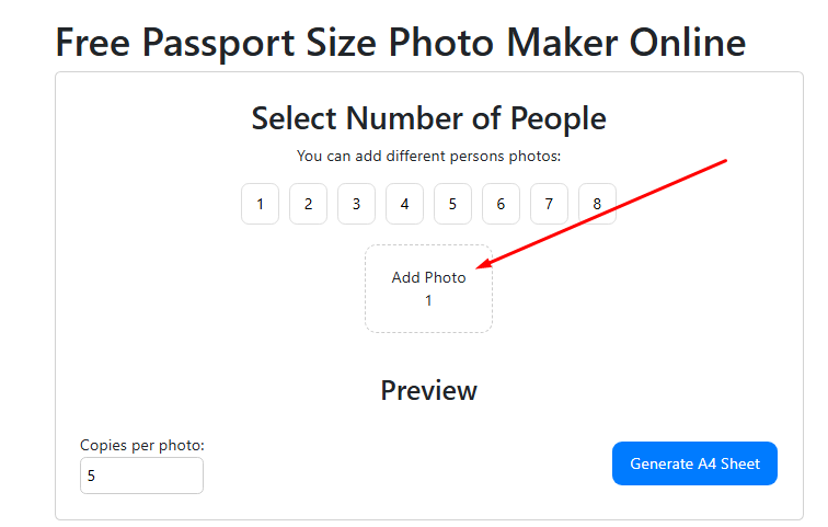 passport size photo upload karne ka option add photo box