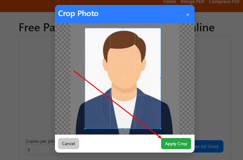 passport size ke liye photo crop karna online tool mein