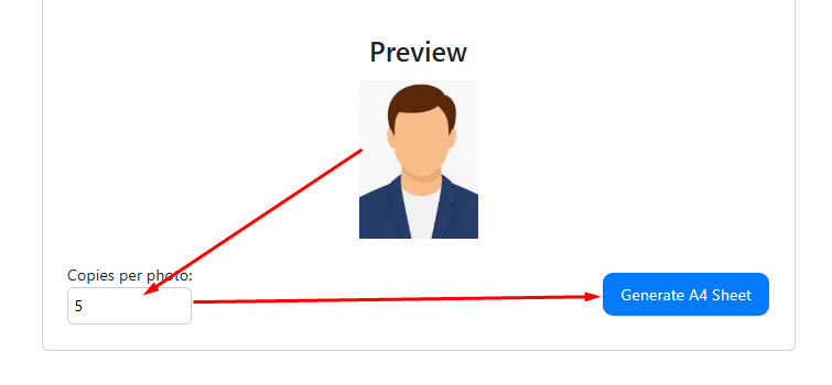 passport photo preview aur copies per photo set karna